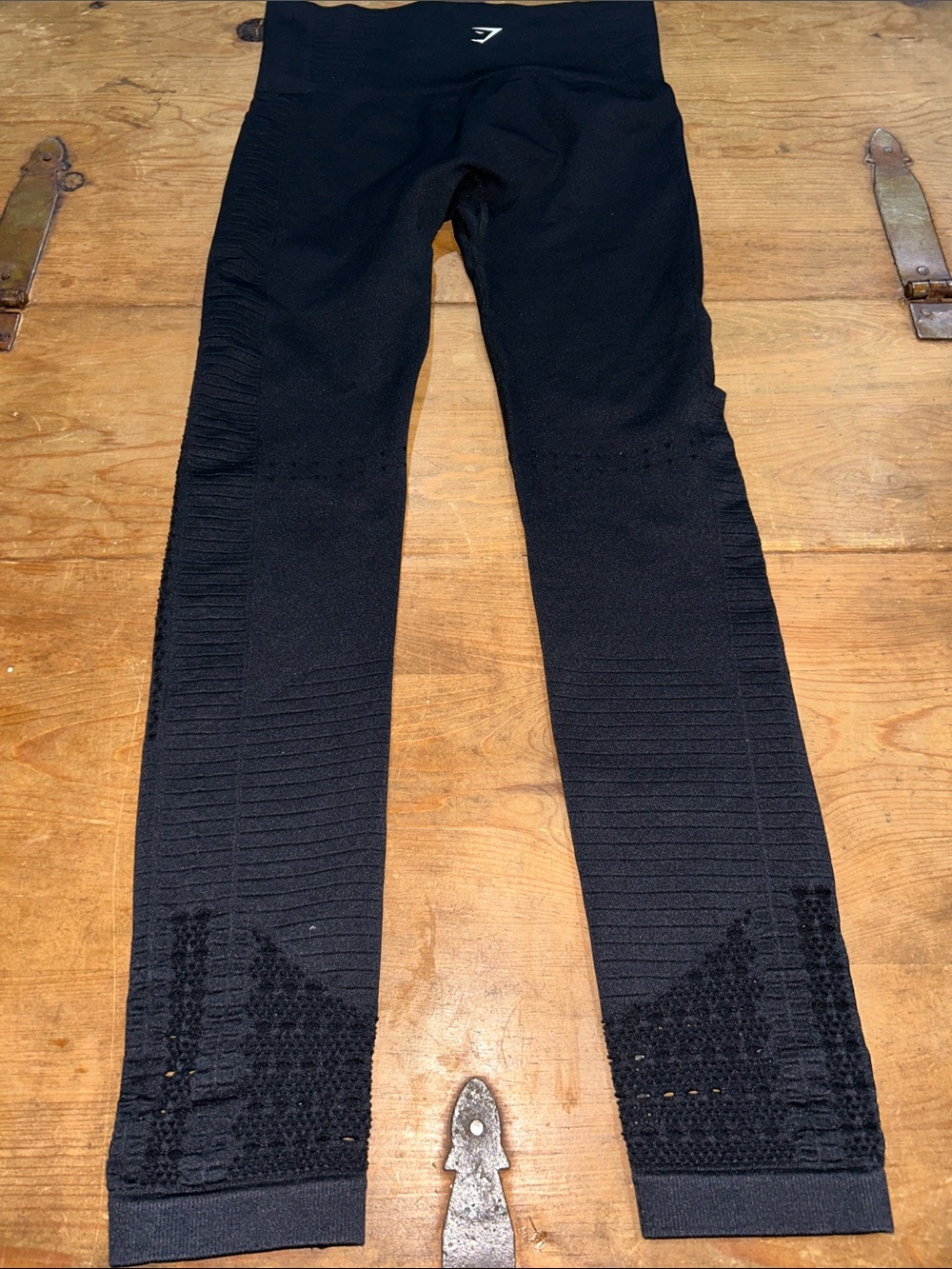 Gymshark Black Seamless 7/8 Leggings Cutout Mesh Ribbed High Waist XS - Picture 4 of 7